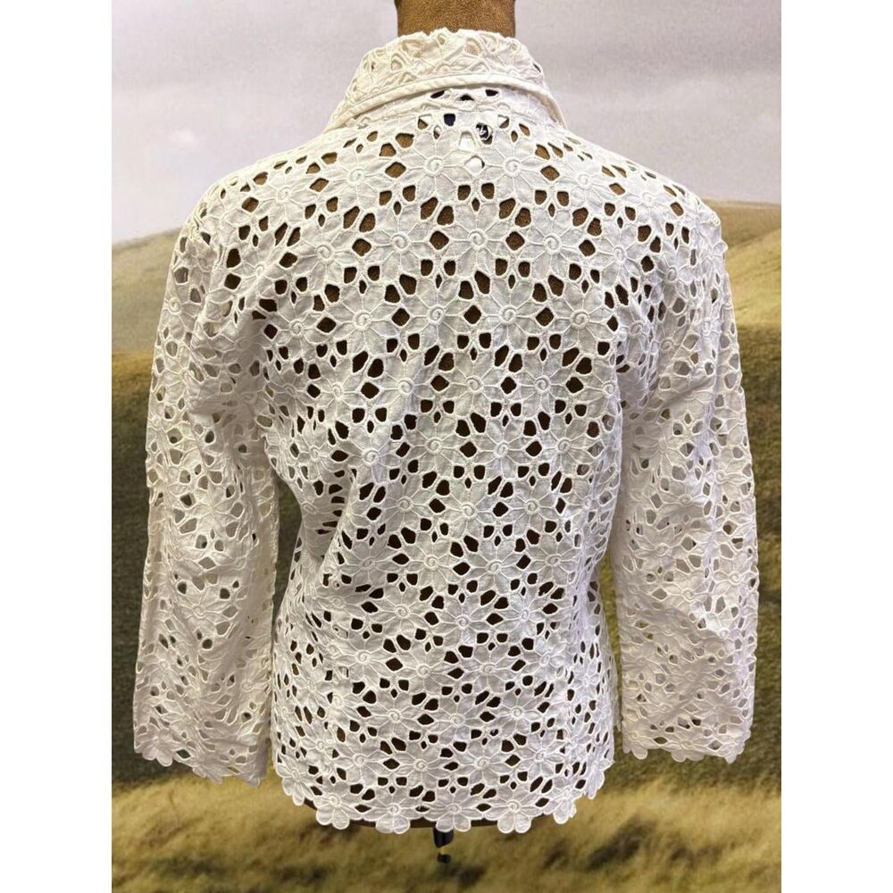 Lilly Pulitzer Preppy Eyelet Cotton Boho Minimalist White Lace Blouse Tunic - Picture 4 of 8